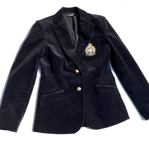 Lauren by Ralph Lauren Black Patch Bullion Crown Crest Corduroy Blazer Jacket 4 - Picture 8 of 8